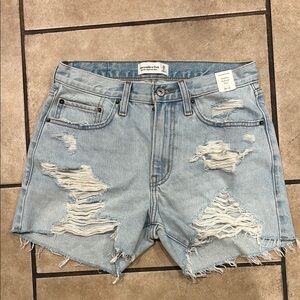 A+F Denim Mid-Rise Light Wash Distressed Boyfriend Short